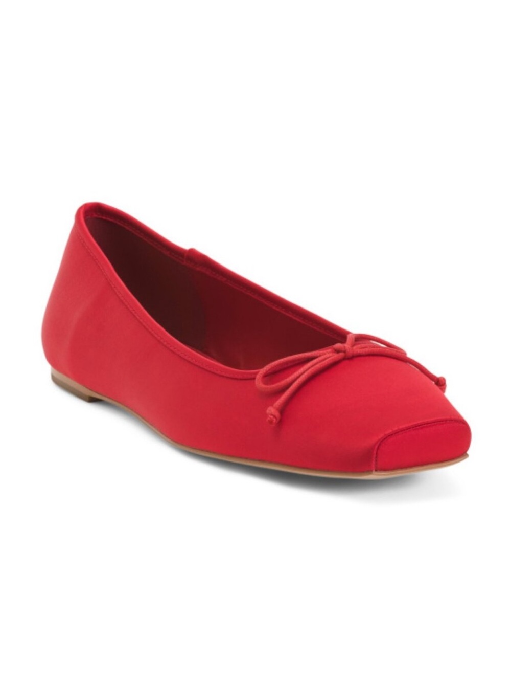 Black Suede Studio Red Satin Square Toe Ballerina Flats
